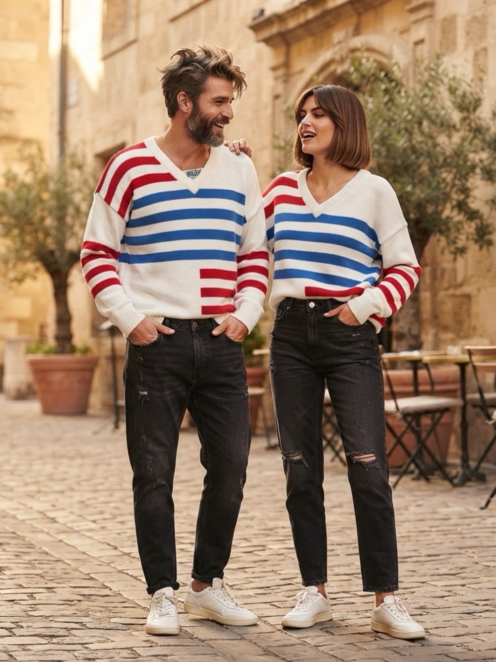 Vintage Striped V-Neck Sweater